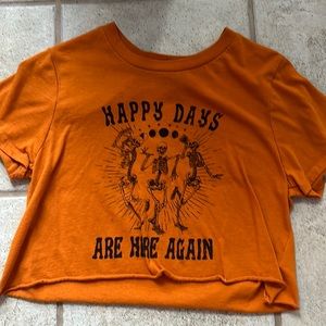 Social Scene Orange Medium Skeleton Graphic Crop Top